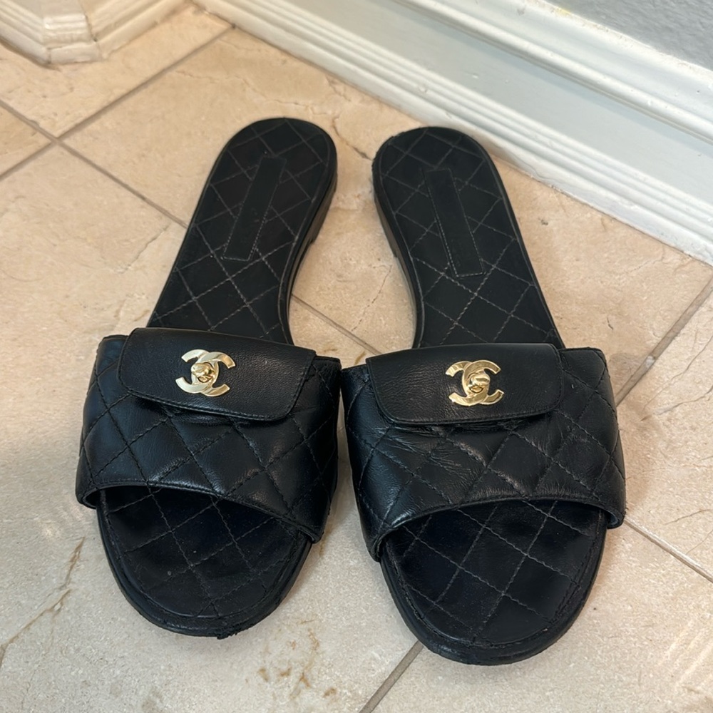 Chanel black mules